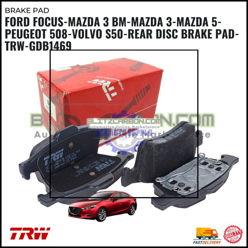 Ford Focus-Mazda 3 BM-Mazda 3-Mazda 5-Peugeot 508-Volvo S50-Rear Disc Brake Pad-TRW-GDB1469