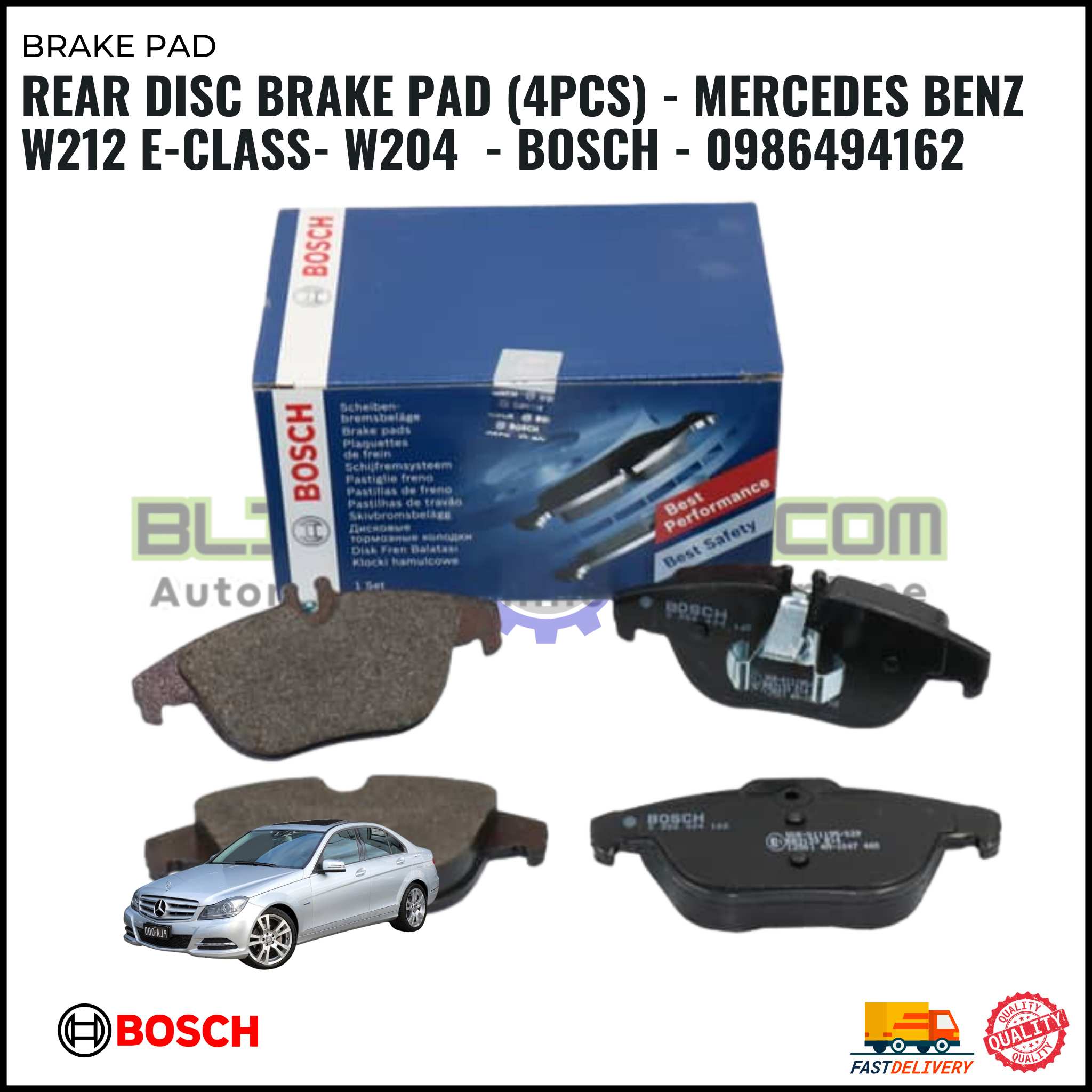 REAR DISC BRAKE PAD (4PCS) - MERCEDES BENZ W212 E-CLASS- W204 - BOSCH - 0986494162
