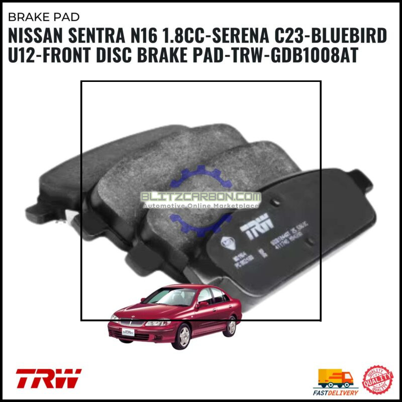 Nissan Sentra N16 1.8cc-Serena C23-Bluebird U12-Front Disc Brake Pad-TRW-GDB1008AT