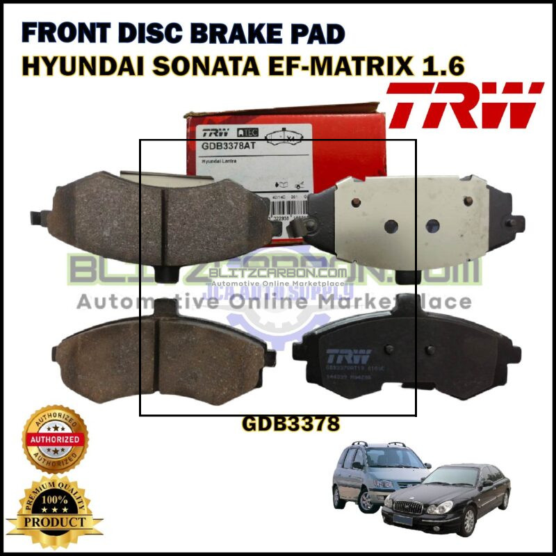 Hyundai Sonata EF-Matrix 1.6cc-Elantra 1.8cc 2.0cc-Kia Cerato-Front Disc Brake Pad-TRW-GDB3378