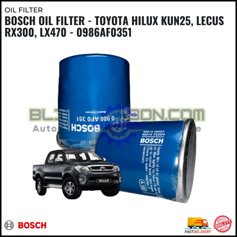 BOSCH OIL FILTER - TOYOTA HILUX KUN25, LECUS RX300, LX470 - 0986AF0351