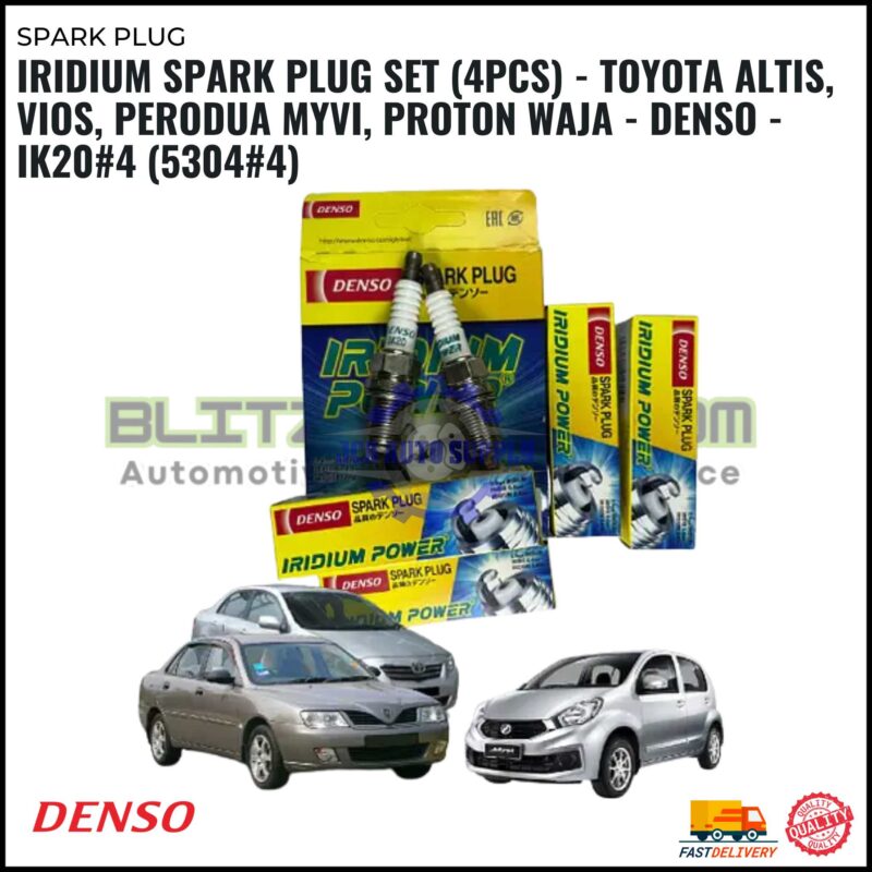 Iridium Spark Plug Set (4PCS) - Toyota Altis, Vios, Perodua Myvi, Proton Waja - Denso - IK20#4 (5304#4)