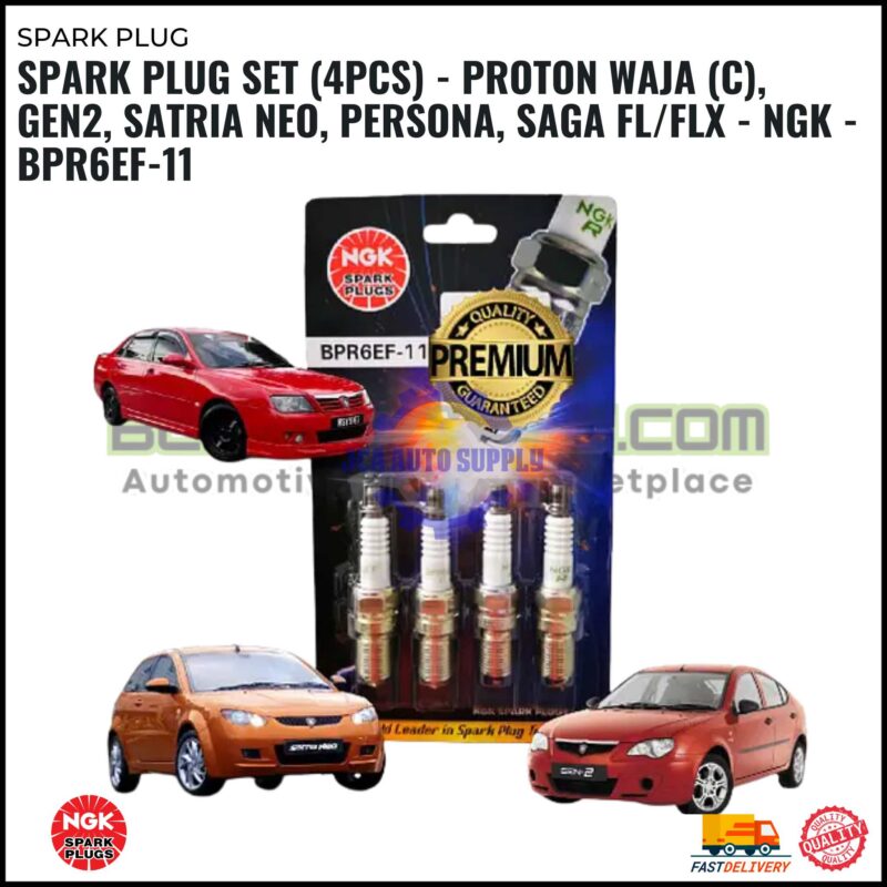 SPARK PLUG SET (4PCS) - PROTON WAJA (C), GEN2, SATRIA NEO, PERSONA, SAGA FL/FLX - NGK - BPR6EF-11