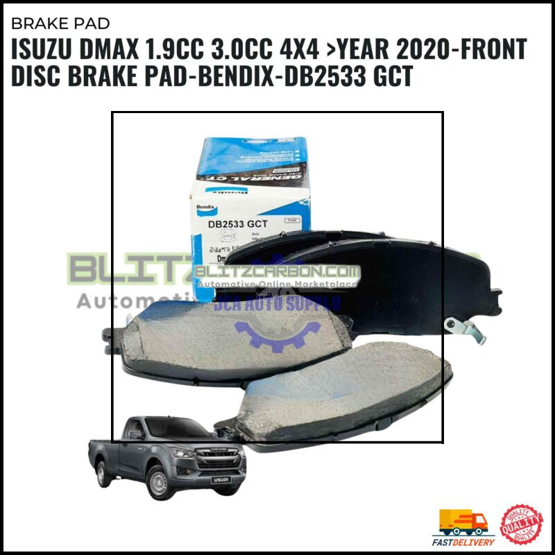 Isuzu Dmax 1.9cc 3.0cc 4x4 >Year 2020-Front Disc Brake Pad-Bendix-DB2533 GCT