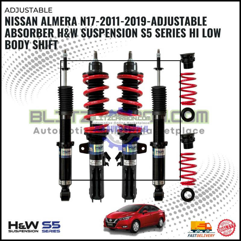 Nissan Almera N17-2011-2019-Adjustable Absorber H&W Suspension S5 Series Hi Low Body Shift