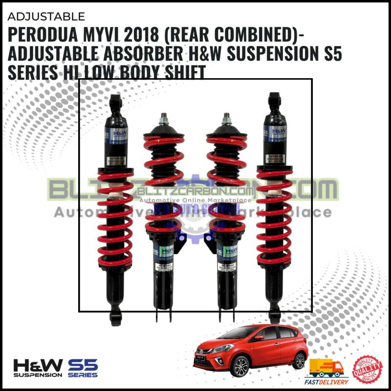 Perodua Myvi 2018 (Rear Combined)-Adjustable Absorber H&W Suspension S5 Series Hi Low Body Shift