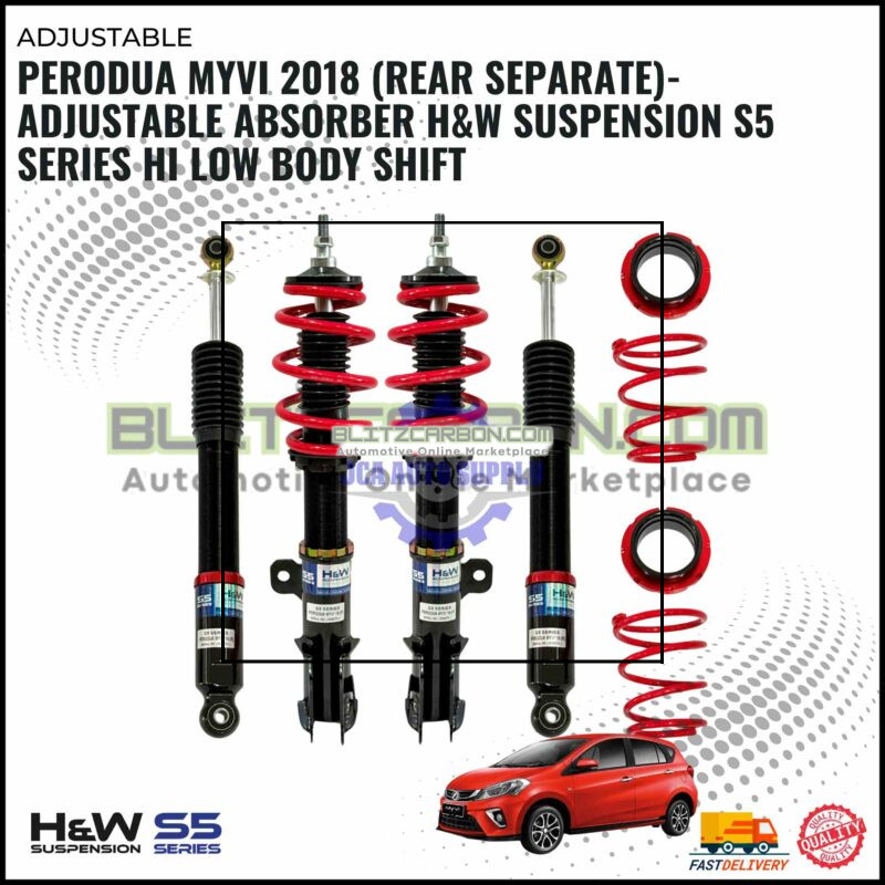Perodua Myvi 2018 (Rear Separate)-Adjustable Absorber H&W Suspension S5 Series Hi Low Body Shift