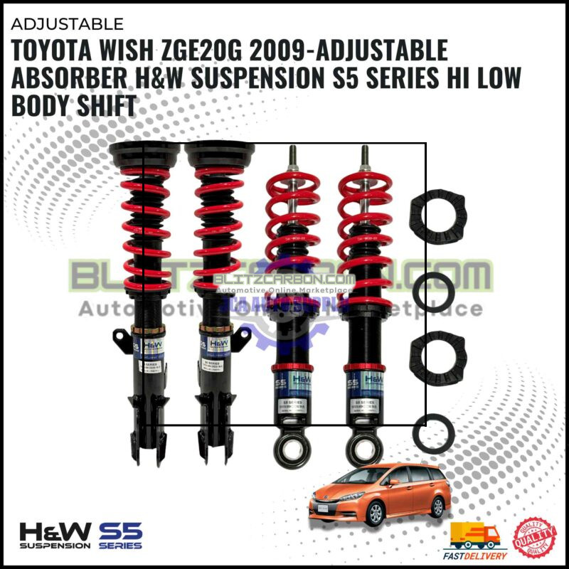 Toyota Wish ZGE20G 2009-Adjustable Absorber H&W Suspension S5 Series Hi Low Body Shift