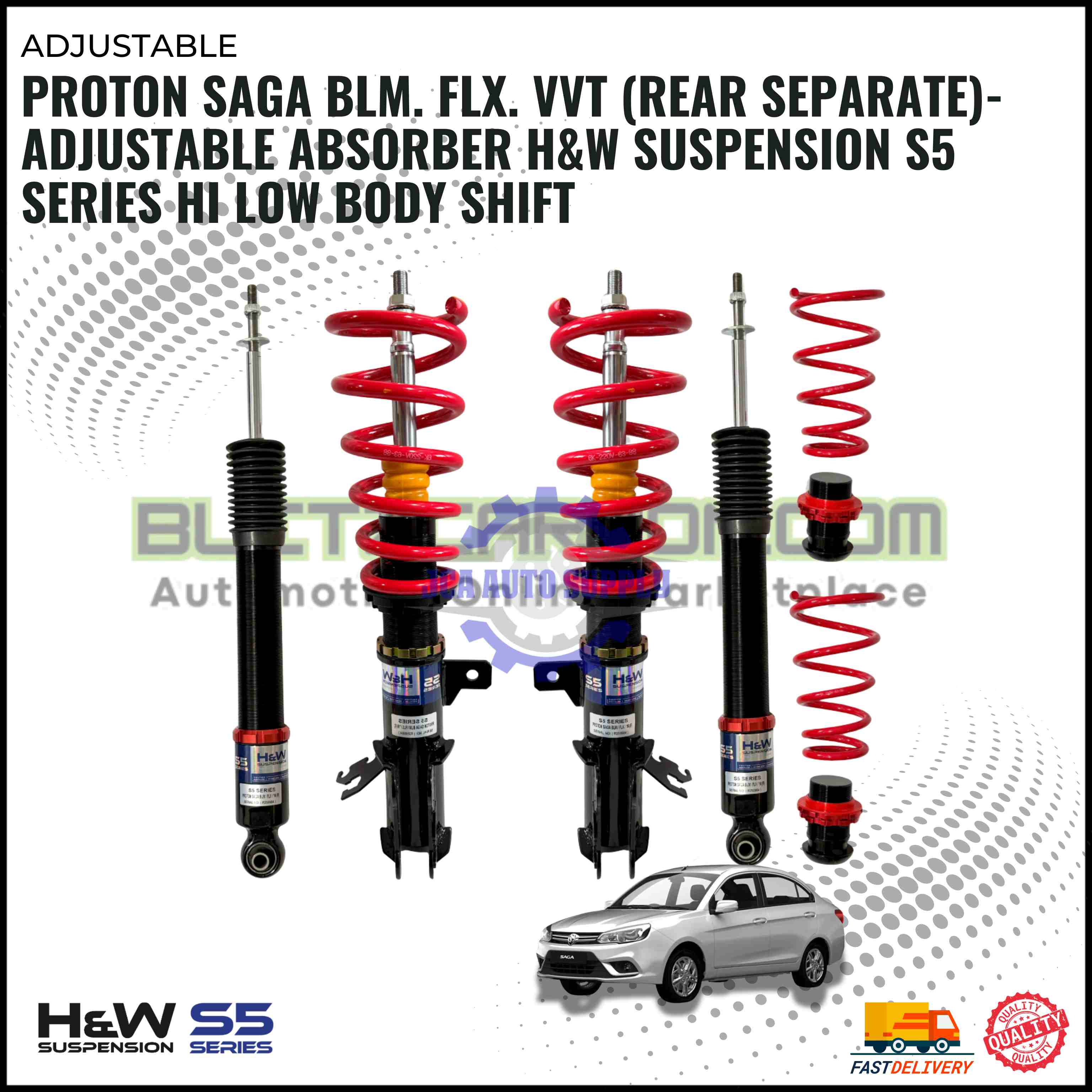 Proton Saga Blm. Flx. VVT (Rear Separate)-Adjustable Absorber H&W Suspension S5 Series Hi Low Body Shift