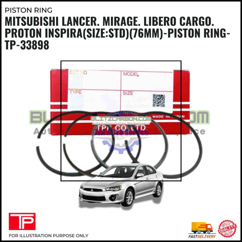 Mitsubishi Lancer. Mirage. Libero Cargo. Proton Inspira(Size:Std)(76mm)-Piston Ring-TP-33898