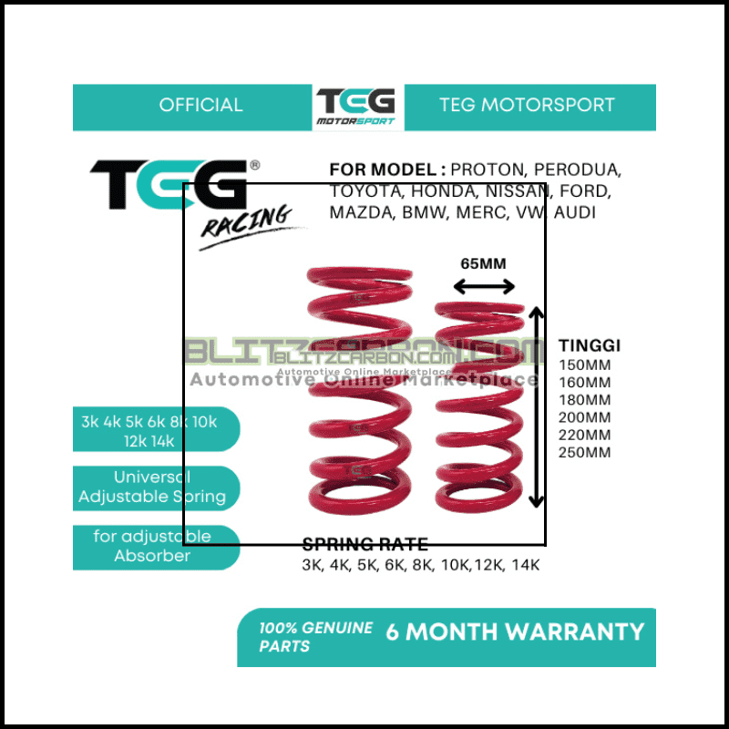 Adjustable Spring For Adjustable Absorber 4K/5K/6K/8K/10K (65mm)  (Price For 1pc)  Myvi Adjustable Suspension Absorber