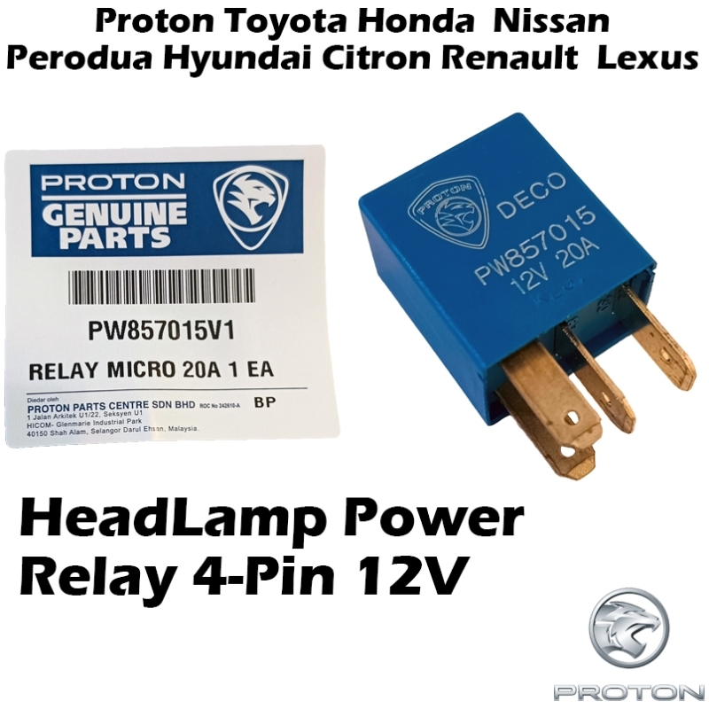 Original Proton PW857015V1 4PIN Biru Blue Head Lamp Relay Fan Relay Deco 12V 20A For Exora Preve Hyundai Kia Genuine