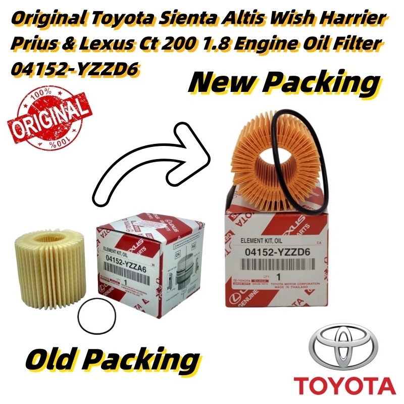 Original Toyota Sienta Altis Wish Harrier Prius & Lexus Ct200 1.8 Engine Oil Filter (04152-YZZD6)
