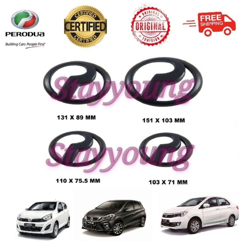 Original Front & Rear Logo Emblem With Click Perodua Myvi Gen3 Lagi Best Alza Bezza Axia Matte Black