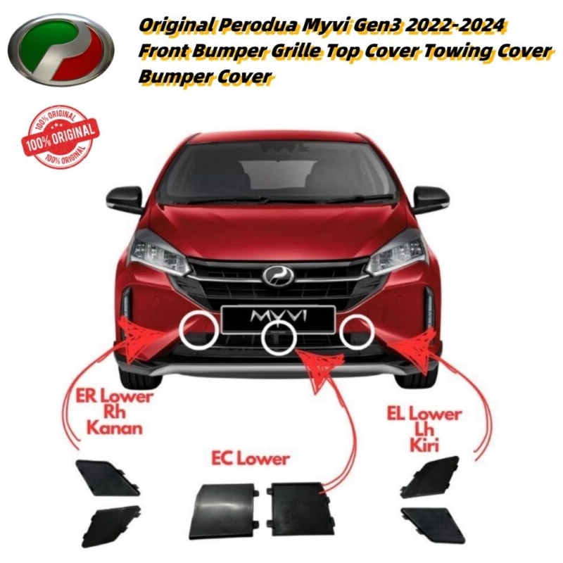 Original Perodua Myvi Gen3 2022 Front Bumper Grille Top Cover Towing Cover Bumper Cover