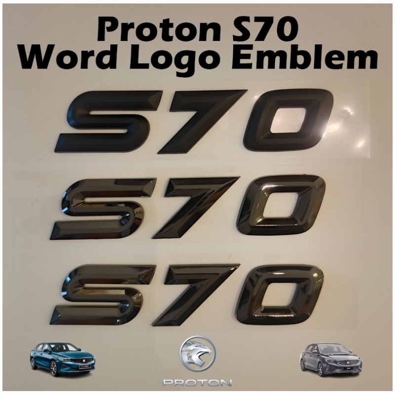 Proton S70 Word Logo Emblem Dark Chrome / Glossy Black / Matte Black (With Tape & Base)