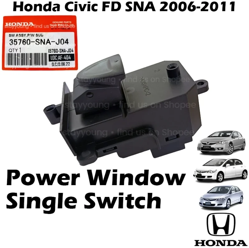 Honda Civic FD SNA 2006-2011 Power Window Single Switch Sub Switch 35760-SNA-J04