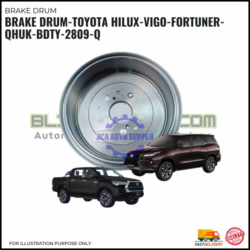 Toyota Hilux/Fortuner brake drum QHUK-BDTY-2809-Q and vehicle illustration