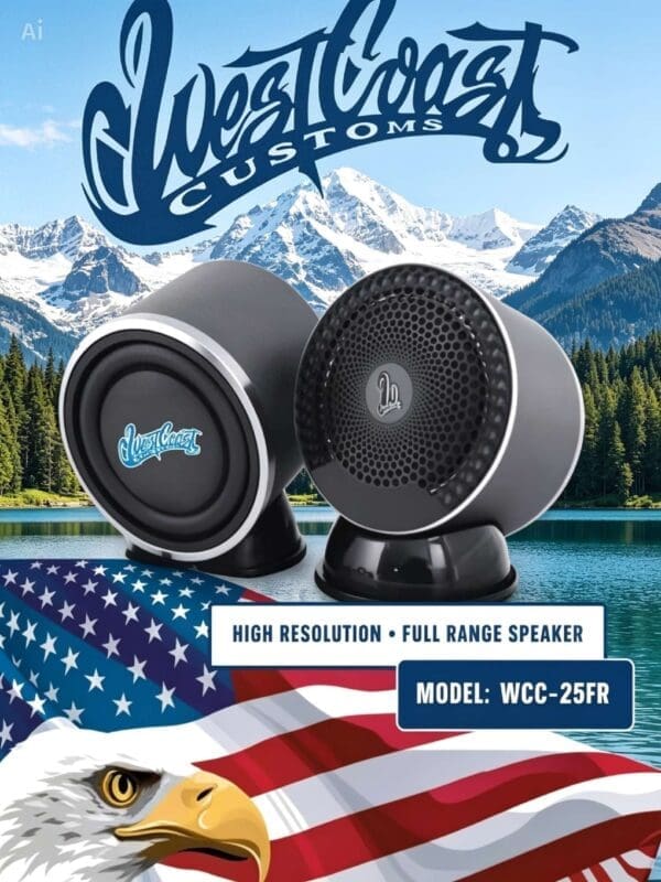 West Coast Customs WCC-25FR high-resolution full-range speaker with American flag and eagle
